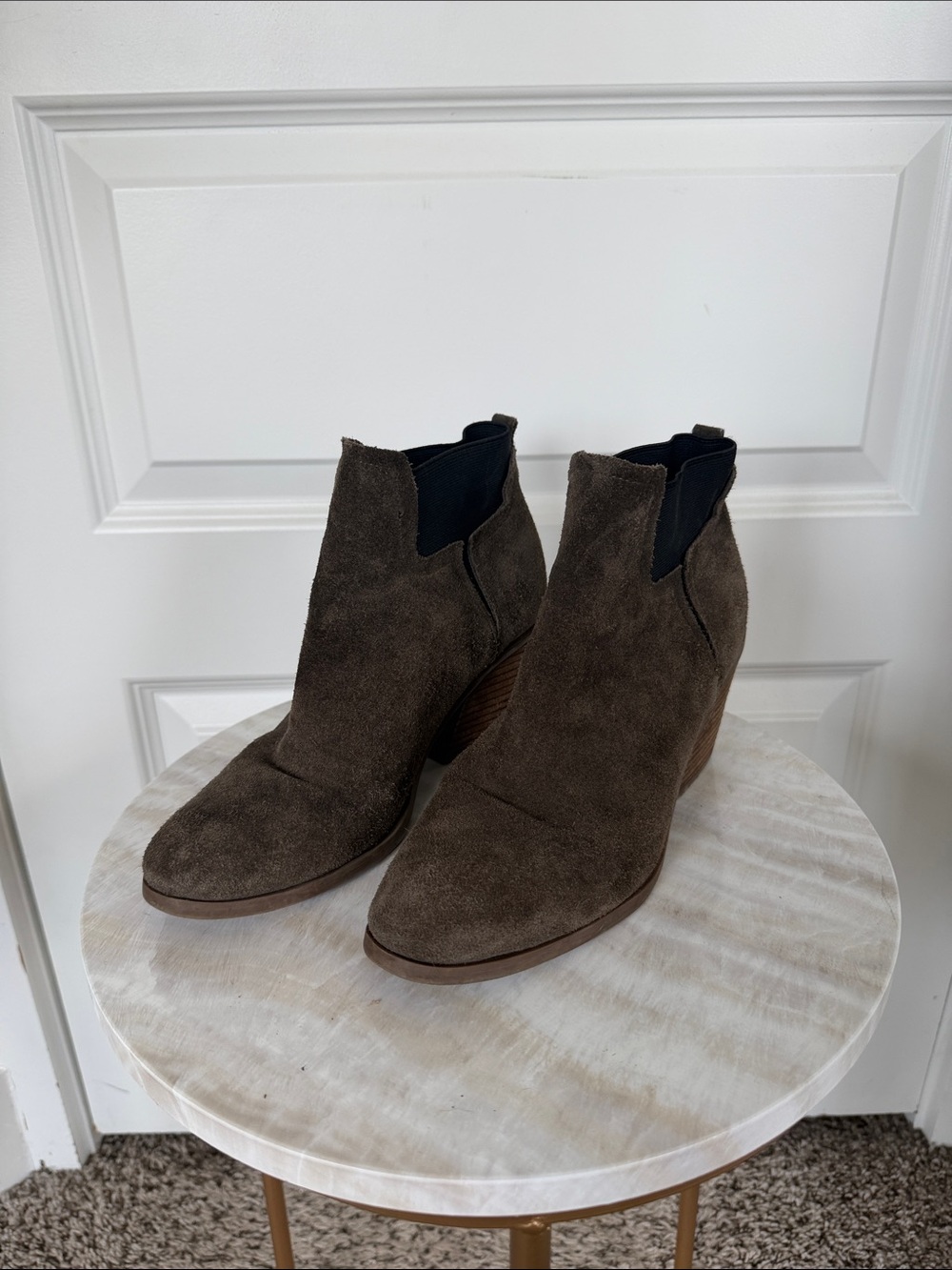 Guess Women's Brown Suede Ankle Booties - Classic Chelsea Wedge